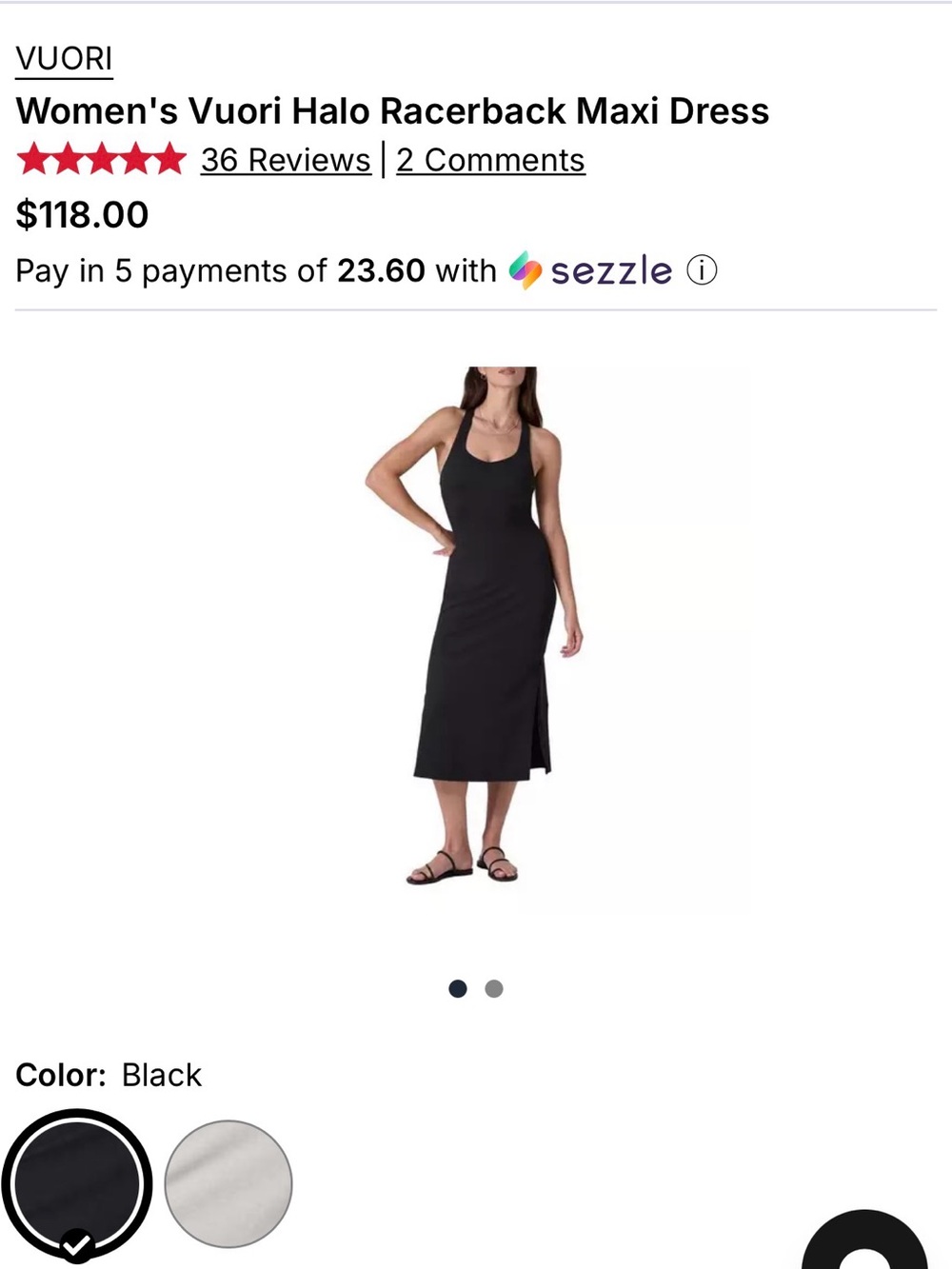 Vuori Black Halo Racerback Maxi Dress NWOT